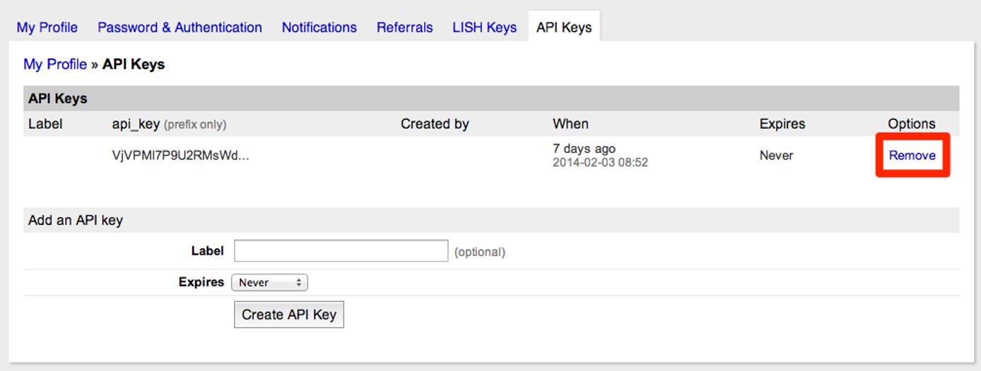 Click the Remove button next to the appropriate key. Click the Remove button next to the appropriate key.