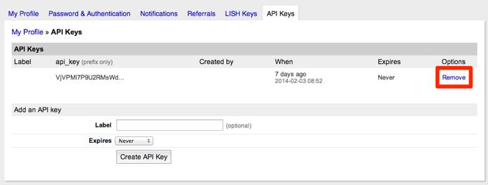 Click the Remove button next to the appropriate key. Click the Remove button next to the appropriate key.