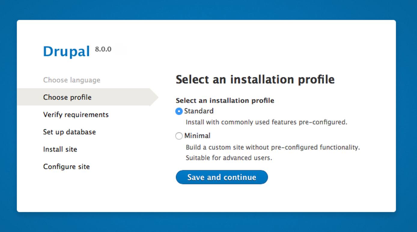 Drupal 8 choose installation profile. Drupal 8 choose installation profile.