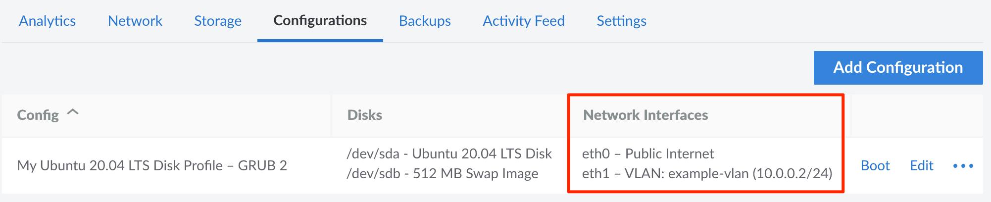 The Configuration tab in the Cloud Manager The Configuration tab in the Cloud Manager
