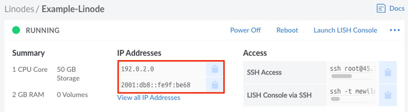 Summary section with the IP addresses highlighted Summary section with the IP addresses highlighted
