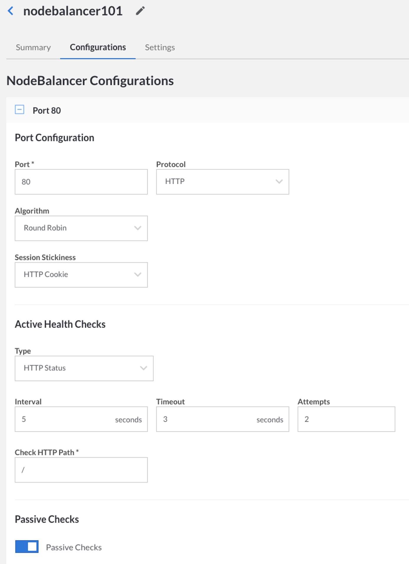 NodeBalancer Configuration in Linode Cloud Manager NodeBalancer Configuration in Linode Cloud Manager