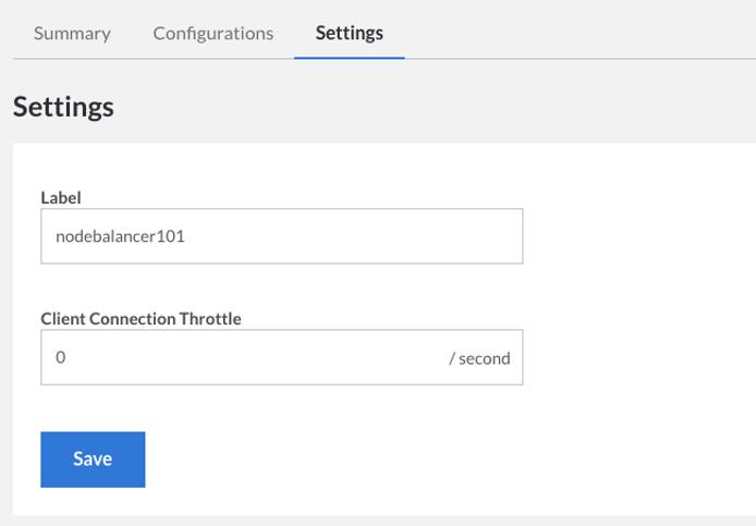 NodeBalancer Settings page in Linode Cloud Manager NodeBalancer Settings page in Linode Cloud Manager