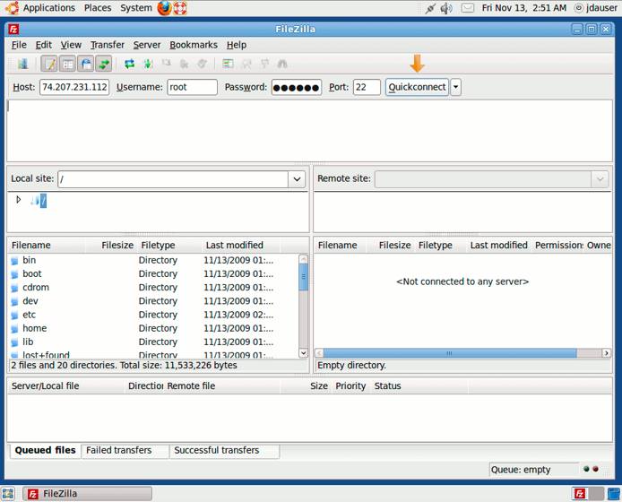 Quickconnect in Filezilla on Ubuntu 9.10 desktop edition. Quickconnect in Filezilla on Ubuntu 9.10 desktop edition.