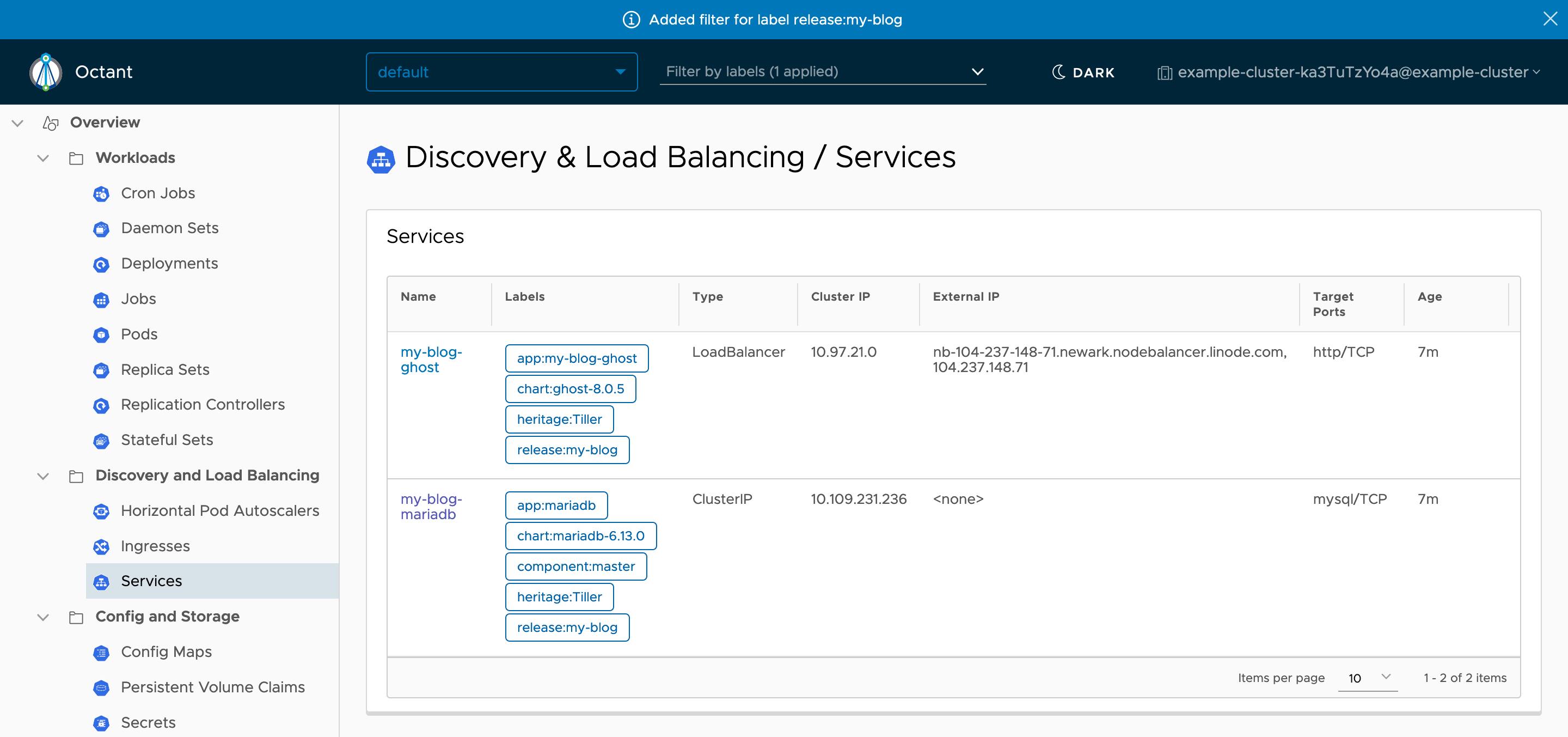 Octant Services View - release:my-blog Octant Services View - release:my-blog