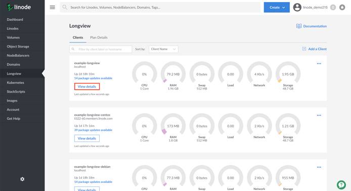 View details for your Longview Client instance View details for your Longview Client instance
