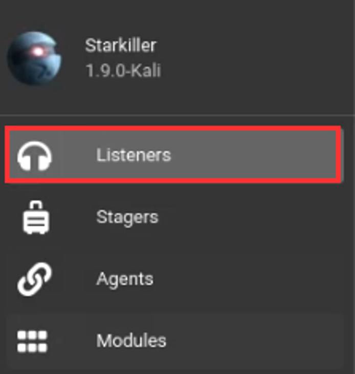 Starkiller UI - listeners option highlighted Starkiller UI - listeners option highlighted