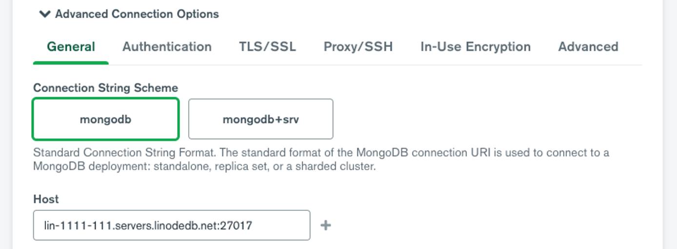 The General tab in MongoDB Compass The General tab in MongoDB Compass