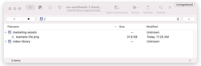 Main Cyberduck view of buckets Main Cyberduck view of buckets