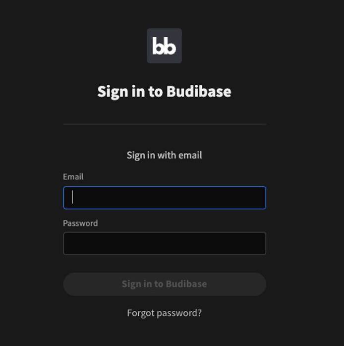 Screenshot of the Budibase login panel Screenshot of the Budibase login panel