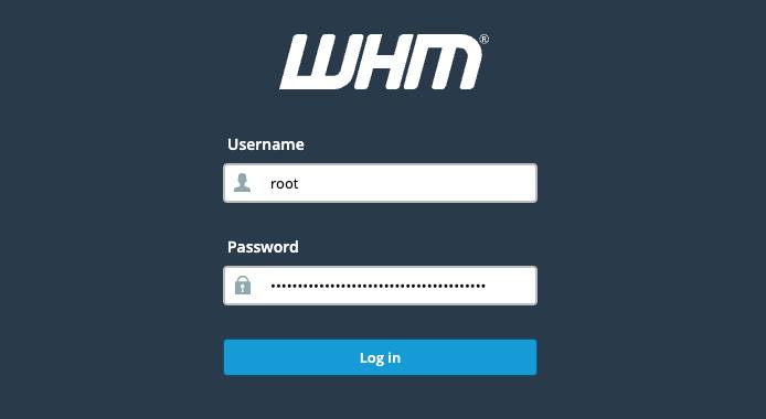 Screenshot of the WHM login form Screenshot of the WHM login form