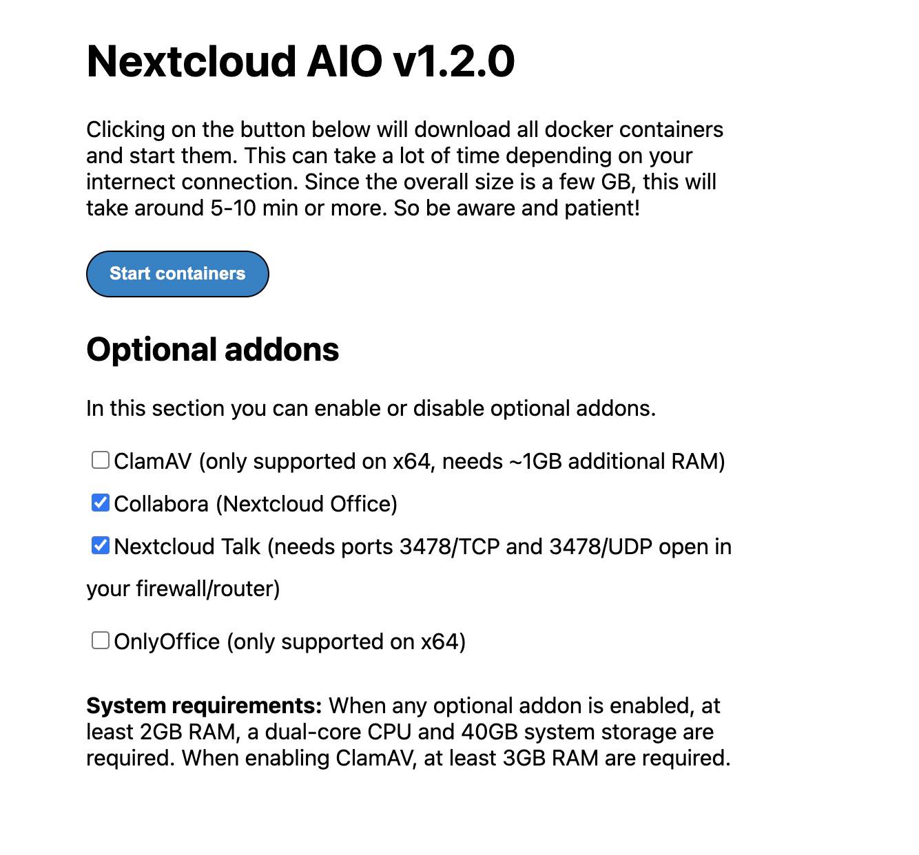 Nextcloud Container setup