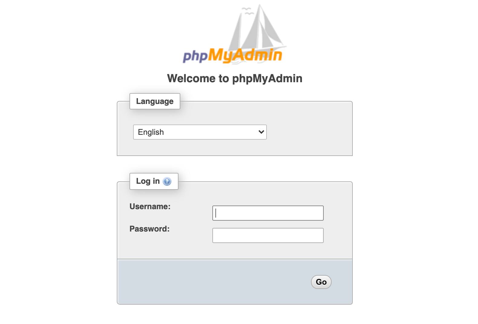 The phpMyAdmin Login Page. phpMyAdmin Login Page